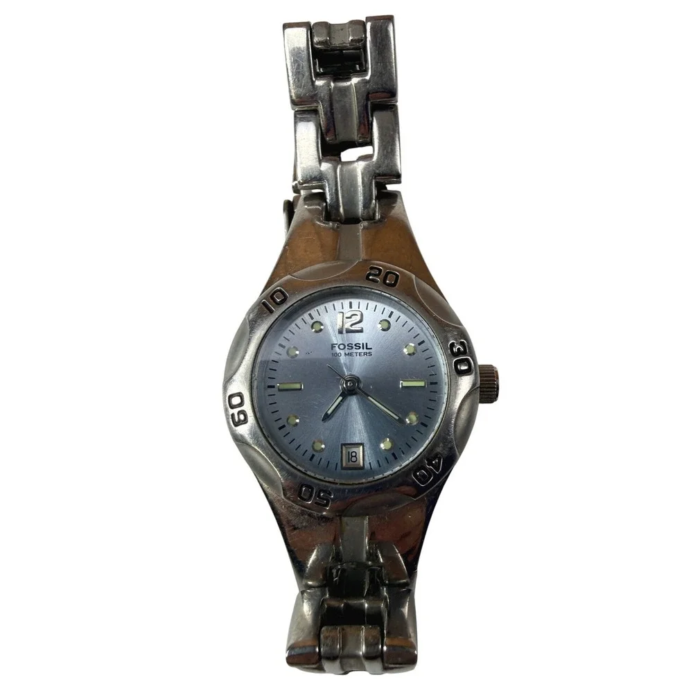 Fossil Blue AM-3861 Womens Watch Stainless Steel Needs Battery
